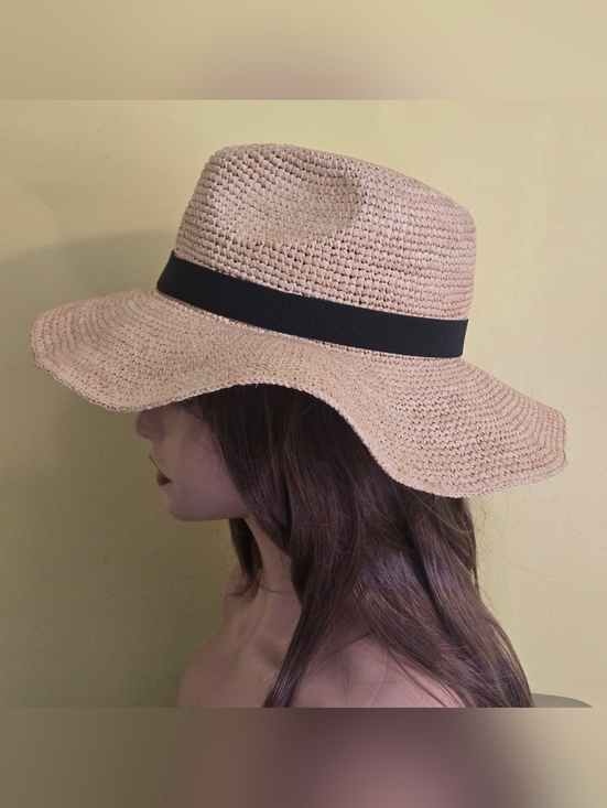 J. Crew Accessories - J. Crew G6551 Packable Foldable Raffia Straw Hat Natural Black Band Size S-M